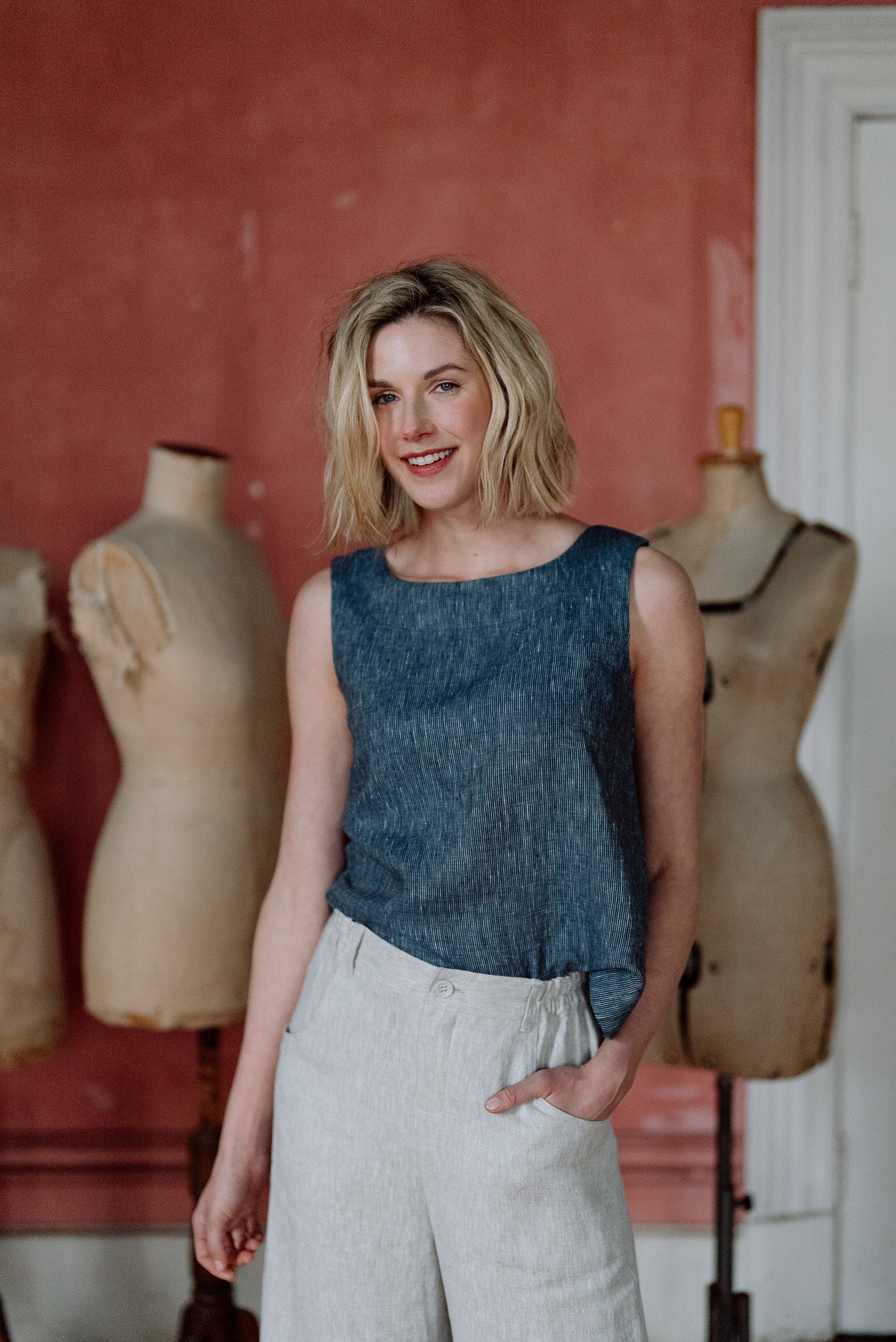 Ellis Shell Top | Navy Pinstripe