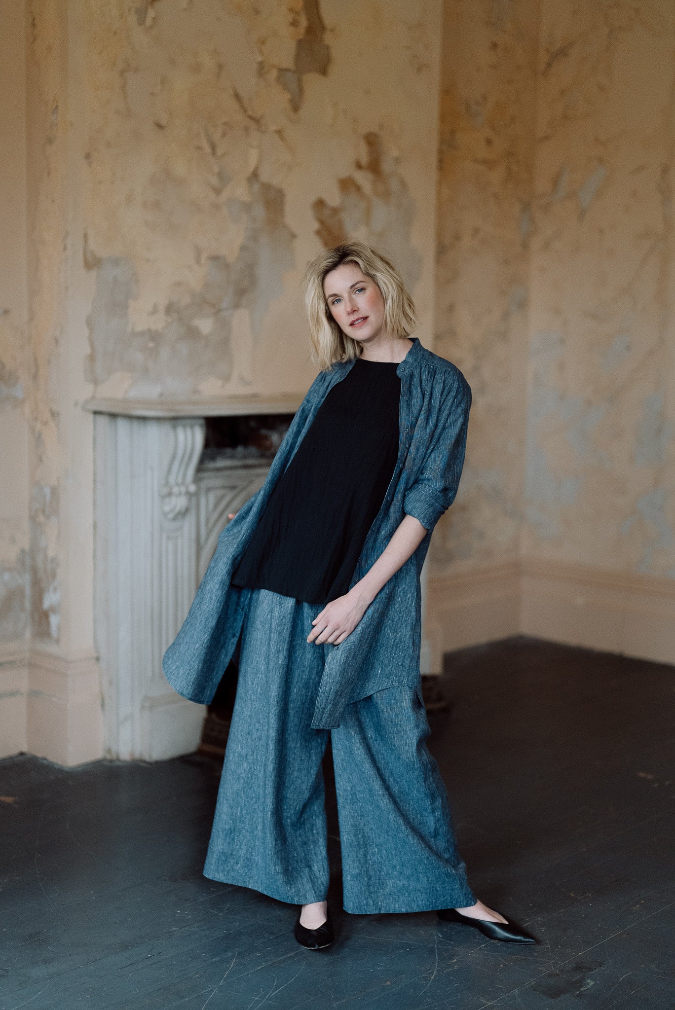 Ophelia Shirt Dress | Navy Pinstripe